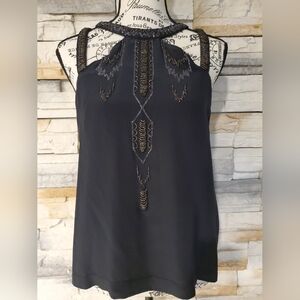 NWOT Elegant SILK Lined Black Embellished Women's Top Size S By Burning Torch